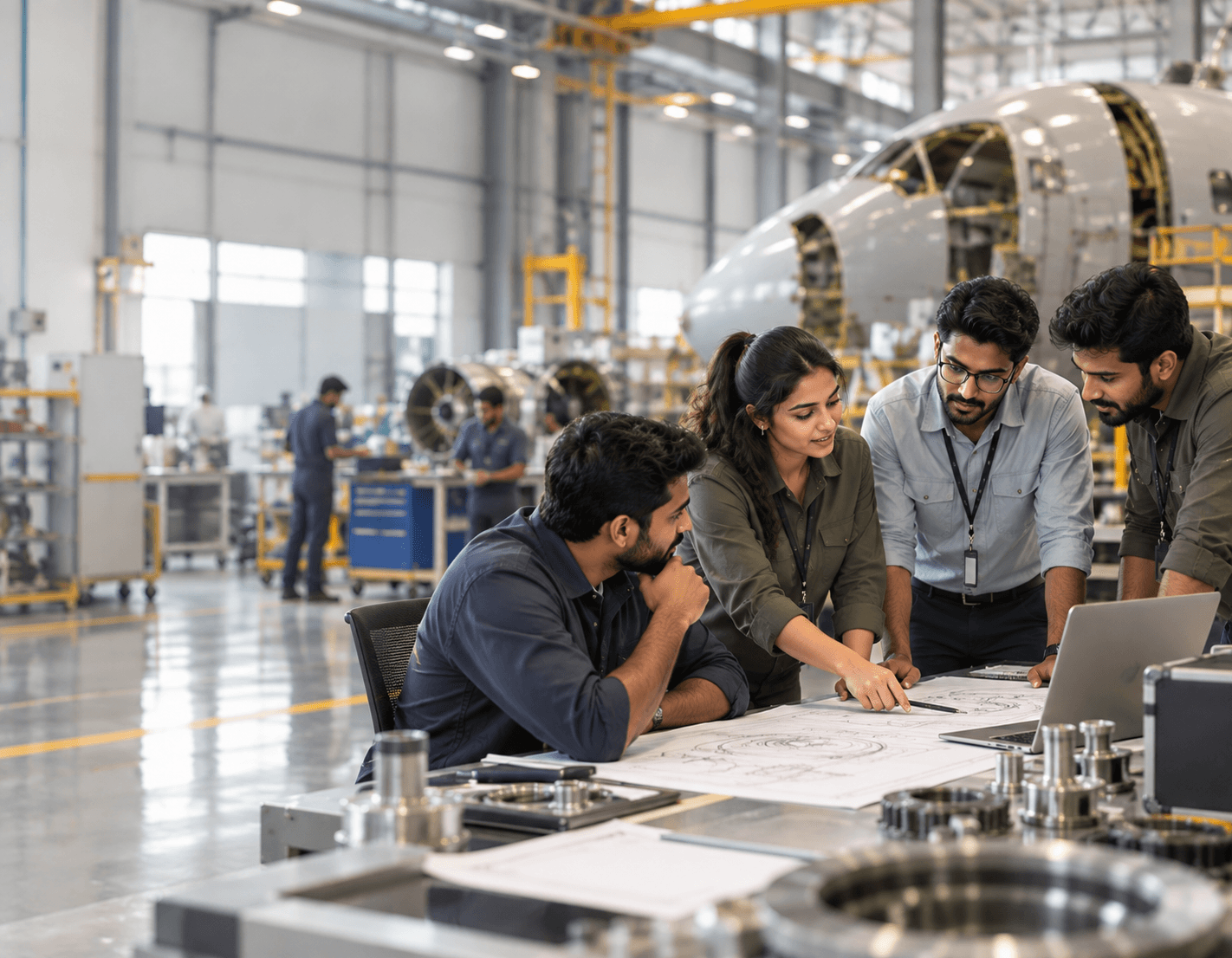 Aerospace and defence professionals working together