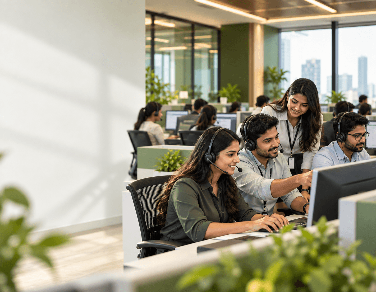 Customer support professionals working together