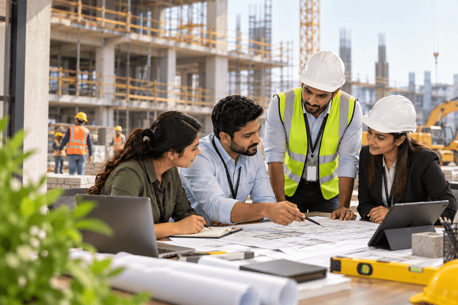 Construction and infrastructure professionals working on a project